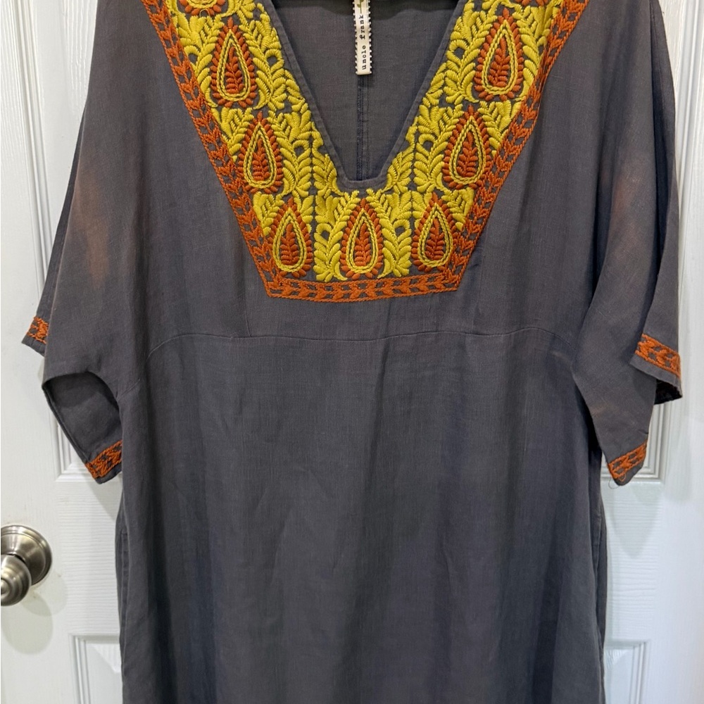 Uncle Frank Charcoal Tunic with Yellow & Orange Embroidery